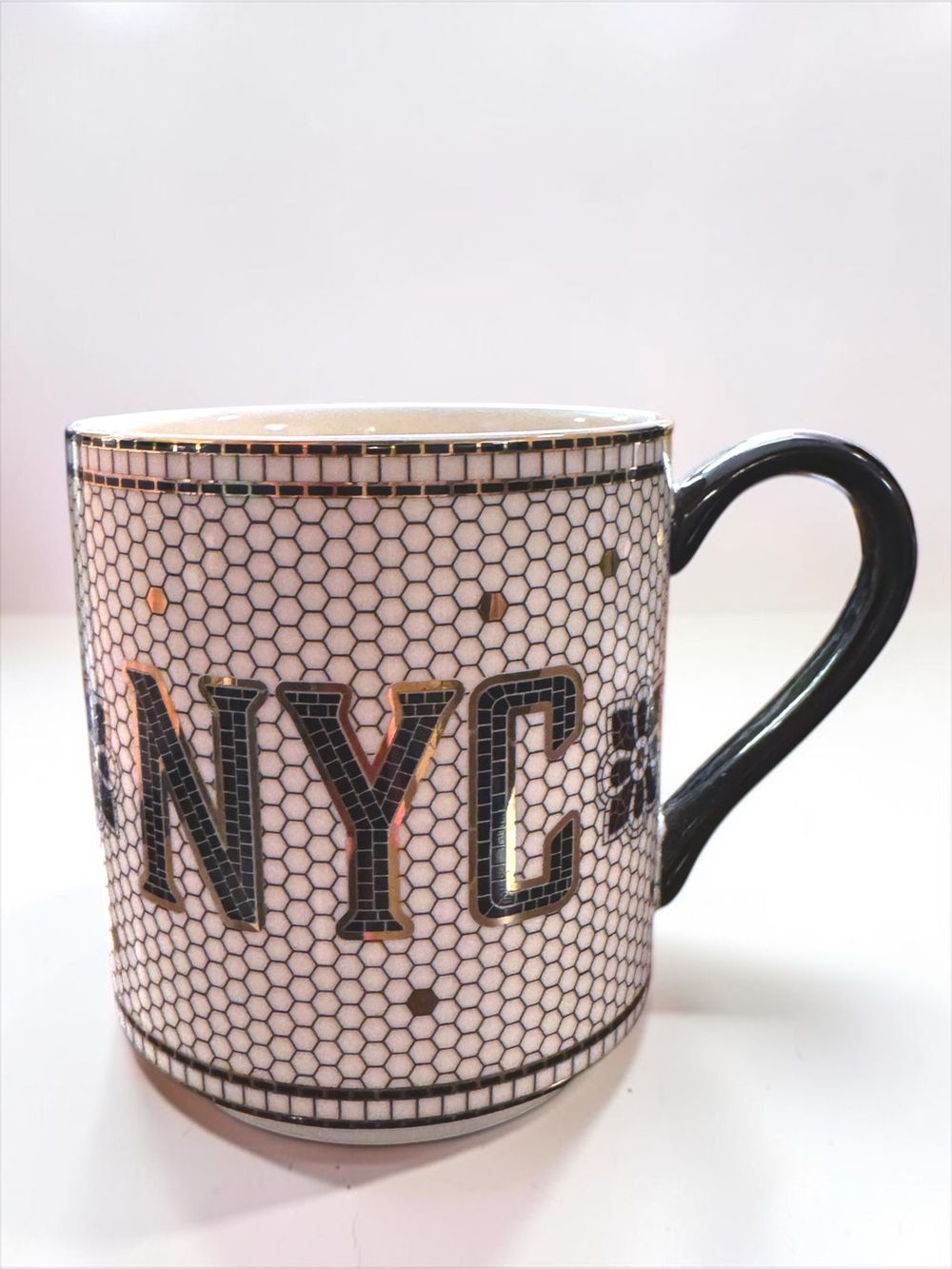 Anthropologie Bistro Tile Mug NYC New York Mosaic Gold